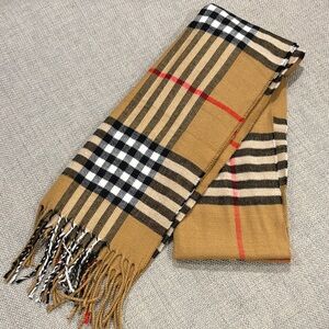 Plaid Tan Scarf with Fringe